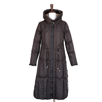 2021女装冬季长款羽绒服深紫色时尚腰带设计休闲服装