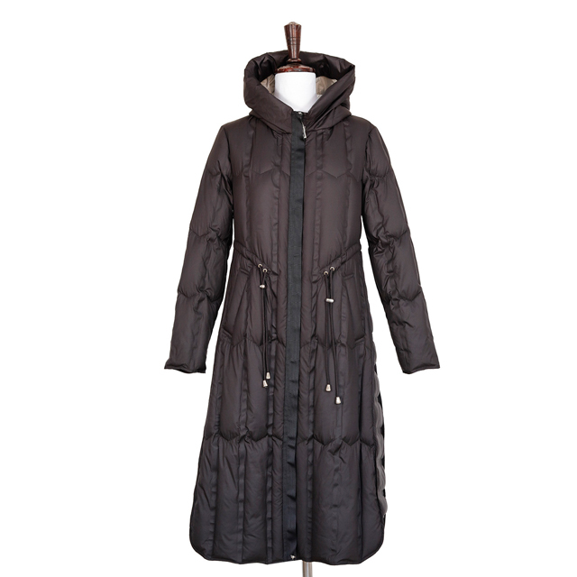 2021女装冬季长款羽绒服深紫色时尚腰带设计休闲服装